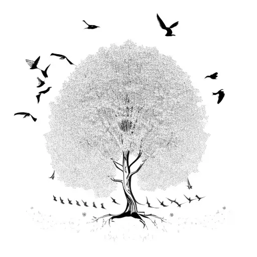 mustard tree with birds  tattoo design idea