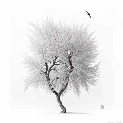 mustard tree with birds  tattoo design idea
