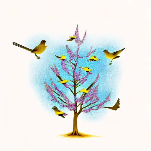 mustard tree with birds  tattoo design idea