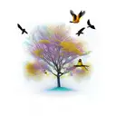 mustard tree with birds  tattoo design idea