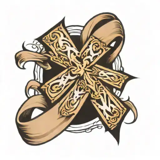 cross with cancer ribbon tattoo design idea