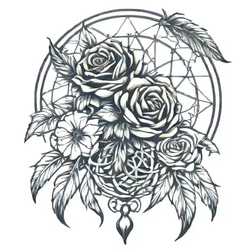 Roses, dreamcatcher, celtic heart tattoo design idea