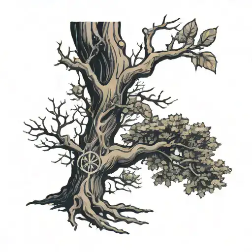 leafless tree with branches spelling RIP Joe tattoo design idea