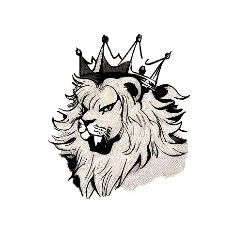 A fierce lion with a crown representing strength and leadership tattoo design idea