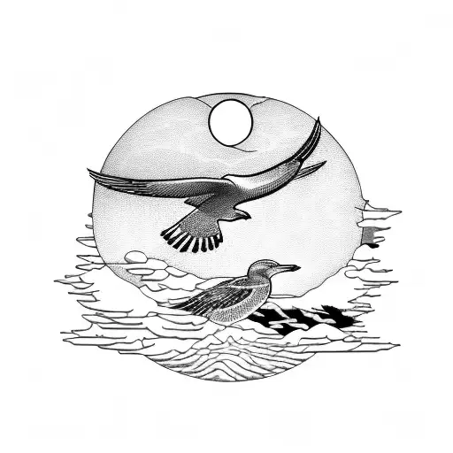 An intricate design featuring a vintage car driving along the rugged coastline of Cape Breton Nova Scotia, with seagulls soaring above. tattoo design idea