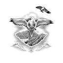 An intricate design featuring a vintage car driving along the rugged coastline of Cape Breton Nova Scotia, with seagulls soaring above. tattoo design idea