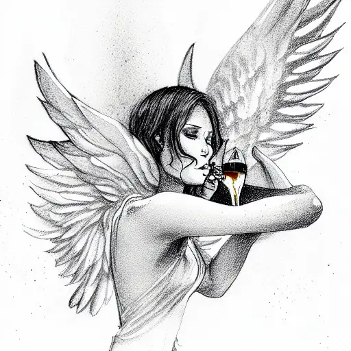 angel with alcohol tattoo design idea