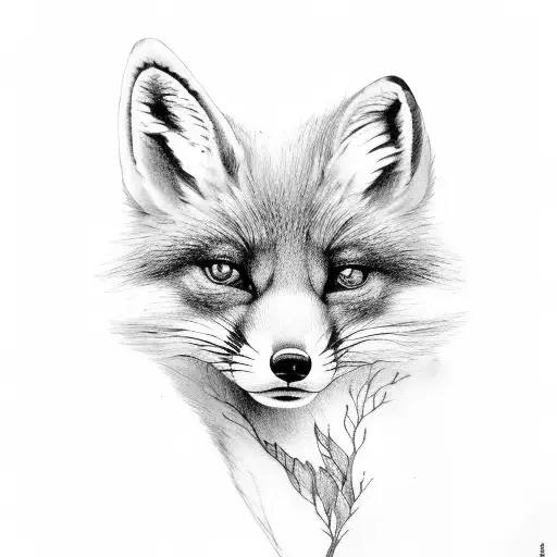 Little girl with the fox looking at oak tree tattoo design idea