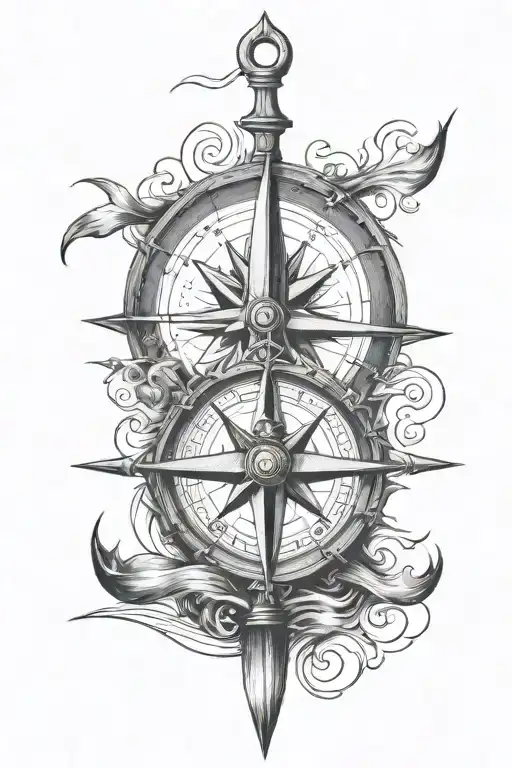 Oars and compass surround with waters tattoo design idea