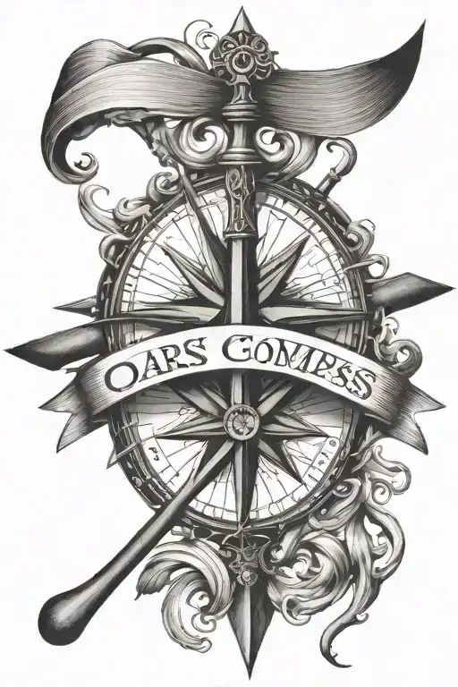 oars and compass tattoo design idea