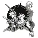 A manga-inspired tattoo combining characters from Dragon Ball Z, Bleach, and Hunter x Hunter in a celestial setting tattoo design idea