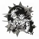 A manga-inspired tattoo combining characters from Dragon Ball Z, Bleach, and Hunter x Hunter in a celestial setting tattoo design idea