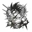 A manga-inspired tattoo combining characters from Dragon Ball Z, Bleach, and Hunter x Hunter in a celestial setting tattoo design idea