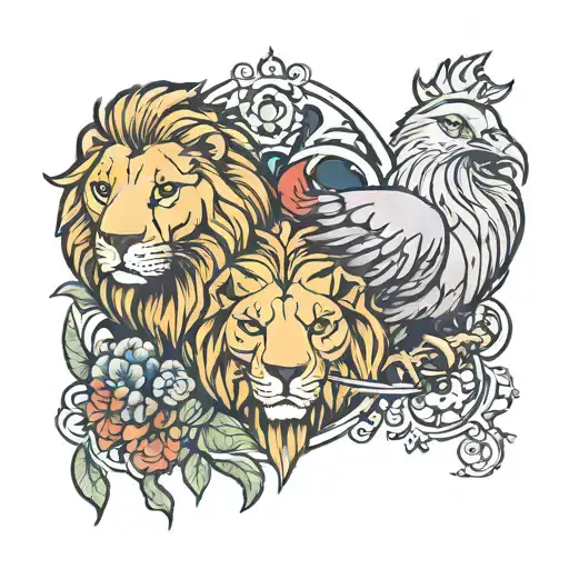 goose and lion tattoo design idea