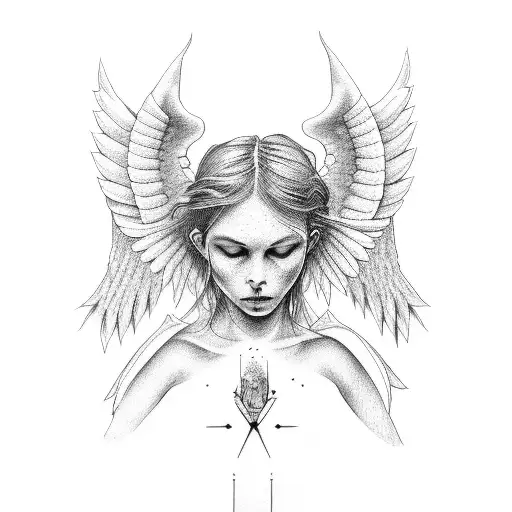 two dead angels, minimalist style  tattoo design idea