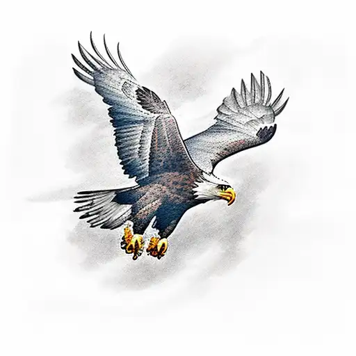 Traditional-style tattoo of a majestic bald eagle soaring over a river tattoo design idea
