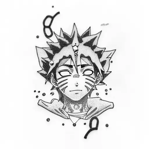 A dotwork tattoo combining elements of trap music and Naruto, with XXxtentacion's signature incorporated in the design tattoo design idea