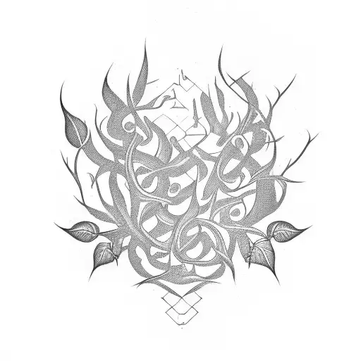 A melancholic trap music note wrapped in thorny vines with the word 'sad' incorporated in a stylish font tattoo design idea