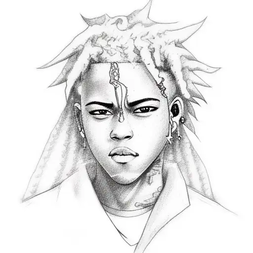 A sketch-style tattoo showcasing XXxtentacion's musical influence with a fusion of trap and Naruto characters tattoo design idea