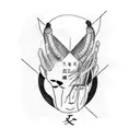 A blackwork tattoo featuring XXxtentacion's iconic face surrounded by musical notes and the Japanese kanji for 'music' tattoo design idea