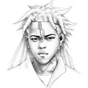 A sketch-style tattoo showcasing XXxtentacion's musical influence with a fusion of trap and Naruto characters tattoo design idea