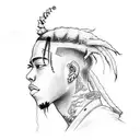 A sketch-style tattoo showcasing XXxtentacion's musical influence with a fusion of trap and Naruto characters tattoo design idea