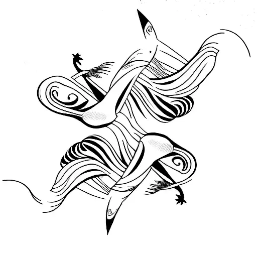 waves and two swallows flying tattoo design idea