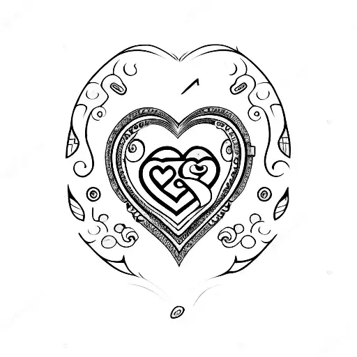 three initials linked together by a heart, letters G, M, F tattoo design idea
