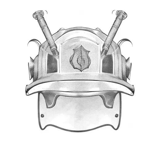Firefighter helmet with crossed knifes behind it tattoo design idea