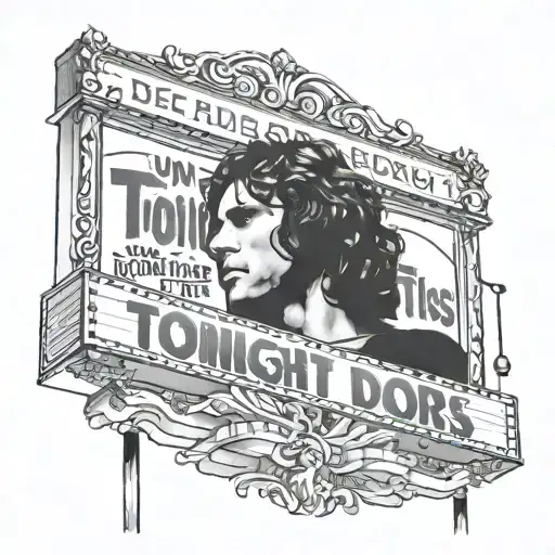 Jim Morrison of The Doors with a marquee sign that says "Tonight The Doors." tattoo design idea