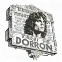 Jim Morrison of The Doors with a marquee sign that says "Tonight The Doors." tattoo design idea