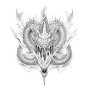 A three-headed dragon breathing fire tattoo design idea