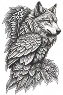 Shoulder armor with a wolf head flanked by a eagle wing tattoo design idea