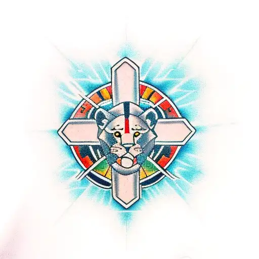 Christian Cross with lion  tattoo design idea