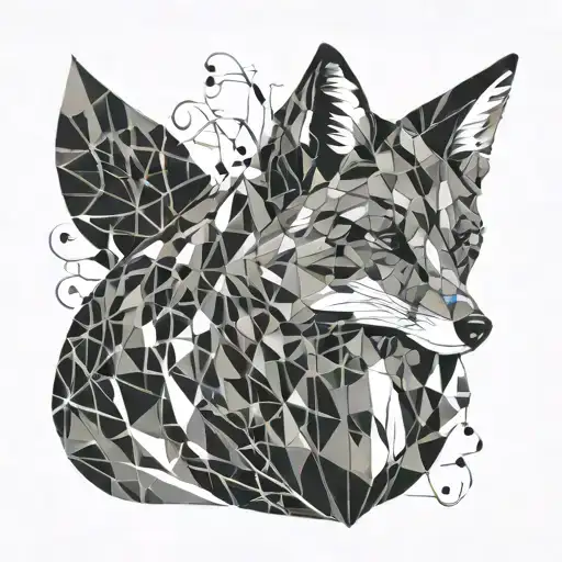 silhouette of a cunning and contented fox, which wraps its fluffy tail around the chess pieces tattoo design idea