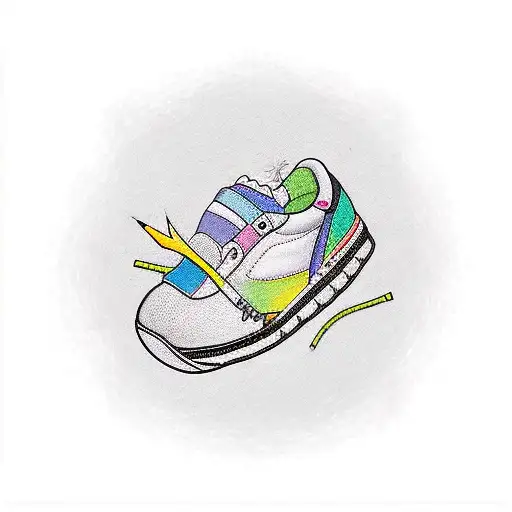 the letter L in fineline. the end of the l results in a tiny sneaker  tattoo design idea