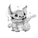 A tattoo of Lilo and Stitch exploring the beautiful landscapes of Greece tattoo design idea