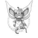 A tattoo of Lilo and Stitch exploring the beautiful landscapes of Greece tattoo design idea