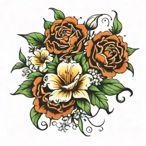 January December and July birth flowers tattoo design idea