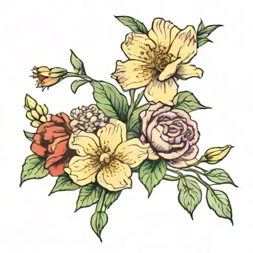 January December and July birth flowers tattoo design idea