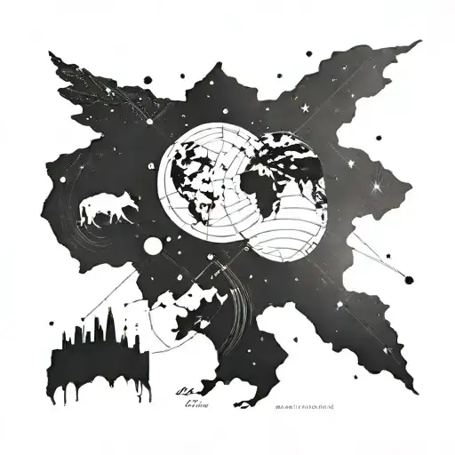 Craft a tattoo of a celestial map with the positions of the Virgo and Taurus constellations on the client's wedding anniversary date tattoo design idea