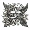 Illustrate a cosmic wedding ring with the Virgo and Taurus symbols intertwined, symbolizing eternal love and commitment tattoo design idea