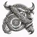 Illustrate a cosmic wedding ring with the Virgo and Taurus symbols intertwined, symbolizing eternal love and commitment tattoo design idea