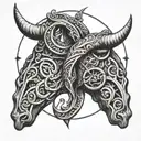 Illustrate a cosmic wedding ring with the Virgo and Taurus symbols intertwined, symbolizing eternal love and commitment tattoo design idea