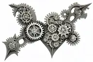 A mechanical heart, intricate gears and cogs, blending organic and robotic elements. September 18th 1964 and May 30th 20 tattoo design idea