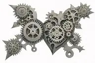 A mechanical heart, intricate gears and cogs, blending organic and robotic elements. September 18th 1964 and May 30th 20 tattoo design idea