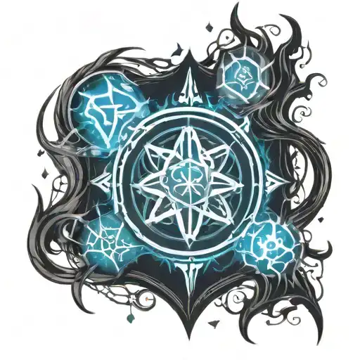 Magic, Gothic, Runes, Sigils, Flame, Ice, Dark Colorations, Blue, Black, Dark Magic. tattoo design idea