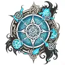 Magic, Gothic, Runes, Sigils, Flame, Ice, Dark Colorations, Blue, Black, Dark Magic. tattoo design idea