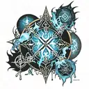 Magic, Gothic, Runes, Sigils, Flame, Ice, Dark Colorations, Blue, Black, Dark Magic. tattoo design idea