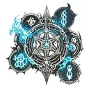 Magic, Gothic, Runes, Sigils, Flame, Ice, Dark Colorations, Blue, Black, Dark Magic. tattoo design idea